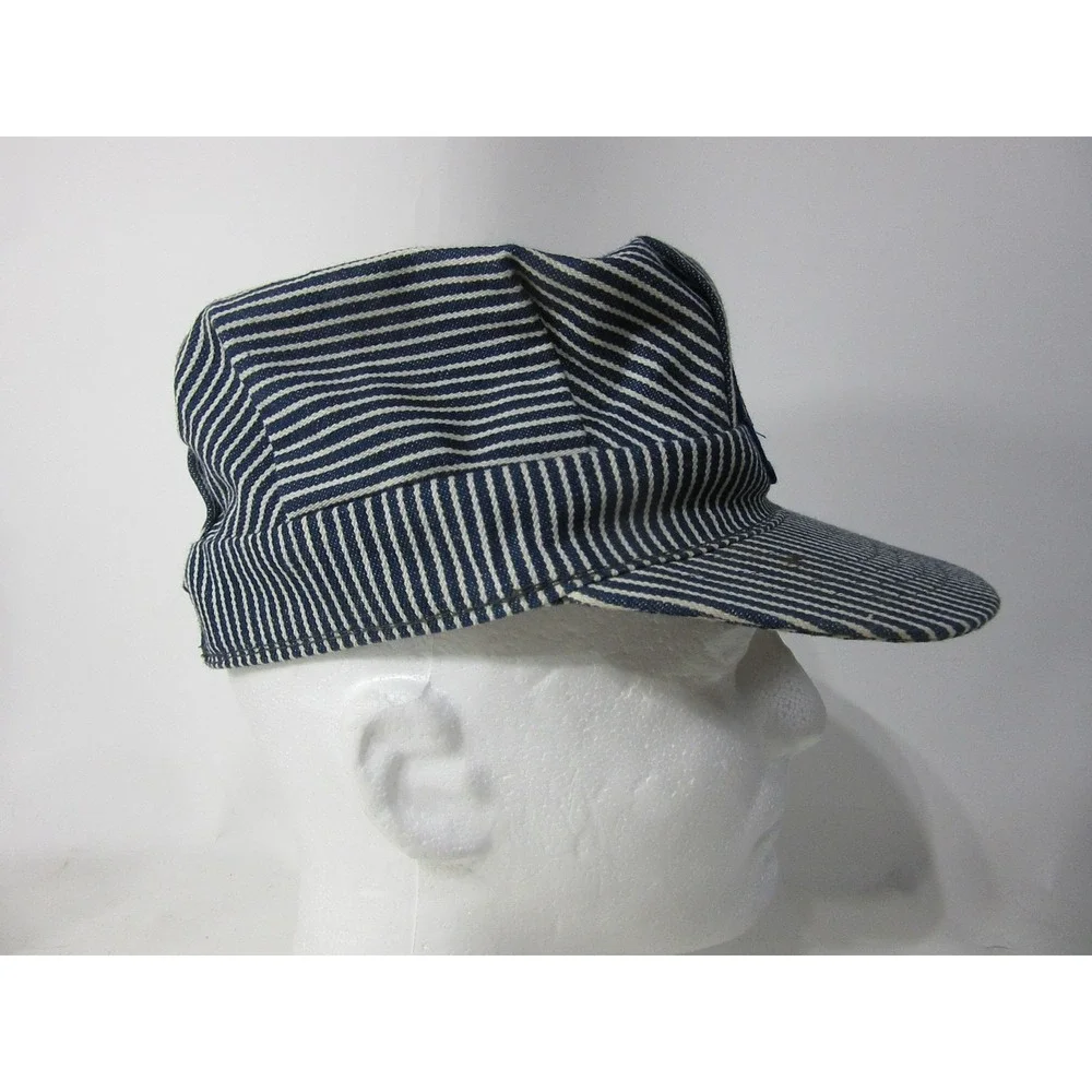 Alaska Railroad Conductor Hat Boys OS Blue Good Vintage Striped Snapback USA